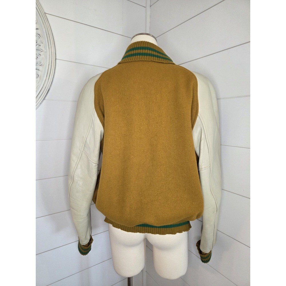 Vintage Butwin Varsity Letterman Jacket 40 Yellow Green Wool Leather 1950s 1960s - Picture 5 of 15